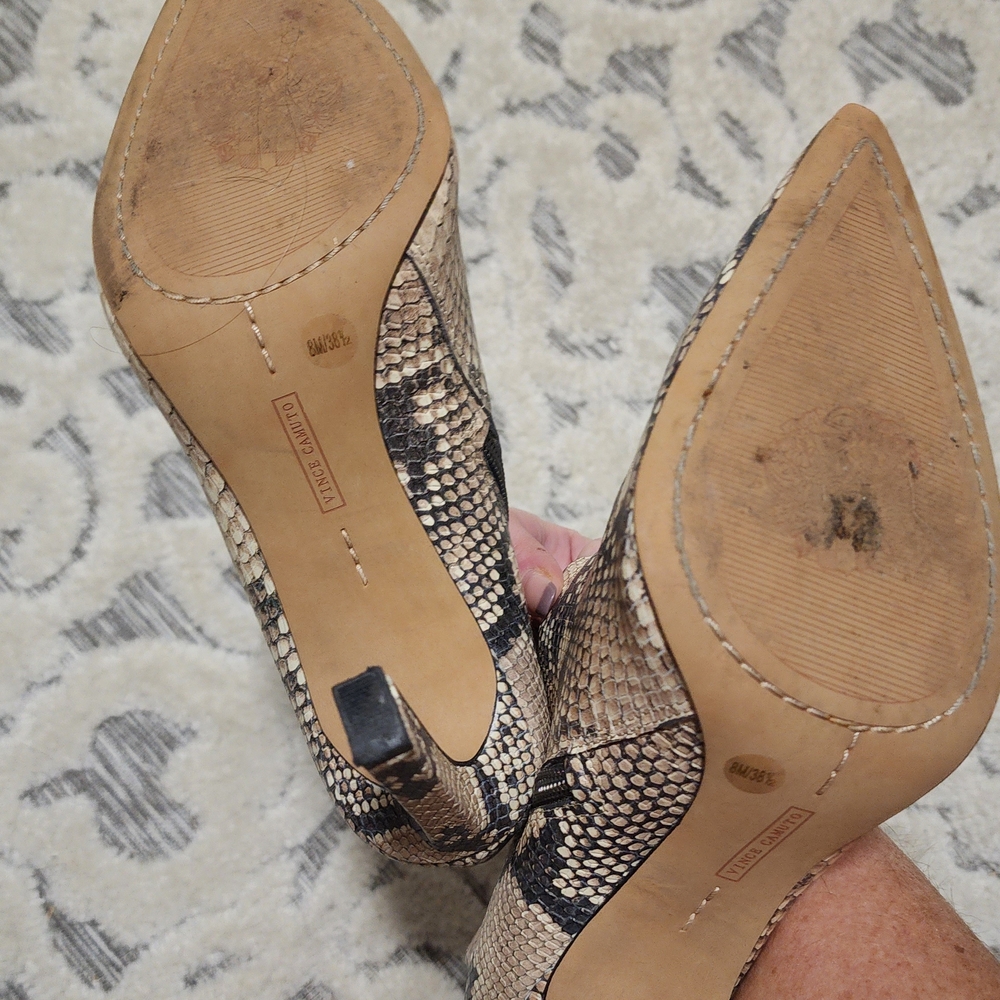 Vince Camuto Beige and Black Snakeskin Ankle Booties - Picture 5 of 11